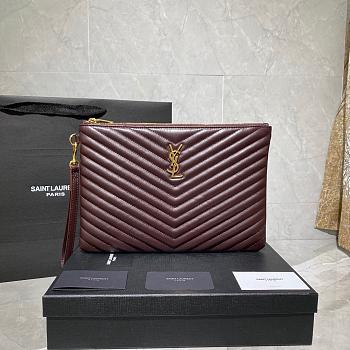 YSL MONOGRAM MEDIUM DOCUMENT HOLDER BORDEAUX & GOLD-TONE METAL 413444 SIZE 30 CM