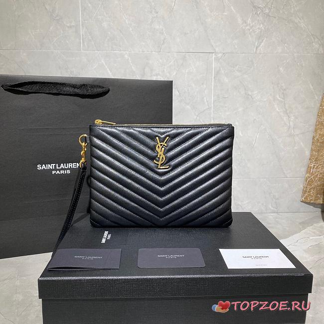 YSL MONOGRAM SMALL DOCUMENT HOLDER BLACK & GOLD-TONE METAL 379039 SIZE 24 CM - 1