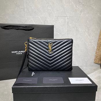 YSL MONOGRAM SMALL DOCUMENT HOLDER BLACK & GOLD-TONE METAL 379039 SIZE 24 CM
