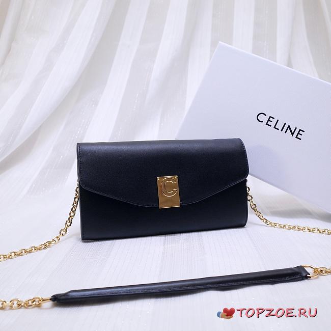 CELINE LONG WALLET ON CHAIN BLACK CALFSKIN SIZE 19 CM - 1