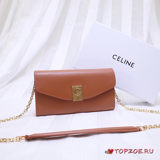 CELINE LONG WALLET ON CHAIN BROWN CALFSKIN SIZE 19 CM - 1