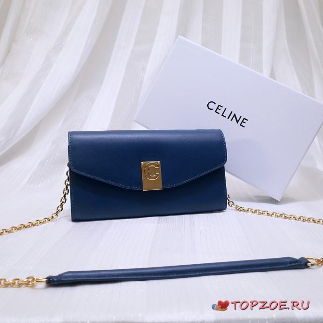 CELINE LONG WALLET ON CHAIN NAVY BLUE CALFSKIN SIZE 19 CM - 1