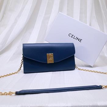 CELINE LONG WALLET ON CHAIN NAVY BLUE CALFSKIN SIZE 19 CM