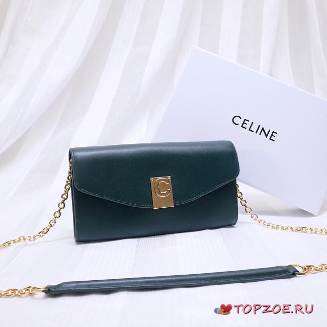 CELINE LONG WALLET ON CHAIN EMERALD GREEN CALFSKIN SIZE 19 CM - 1