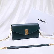 CELINE LONG WALLET ON CHAIN EMERALD GREEN CALFSKIN SIZE 19 CM - 1