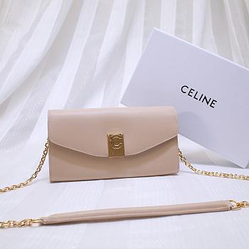 CELINE LONG WALLET ON CHAIN LIGHT BEIGE CALFSKIN SIZE 19 CM