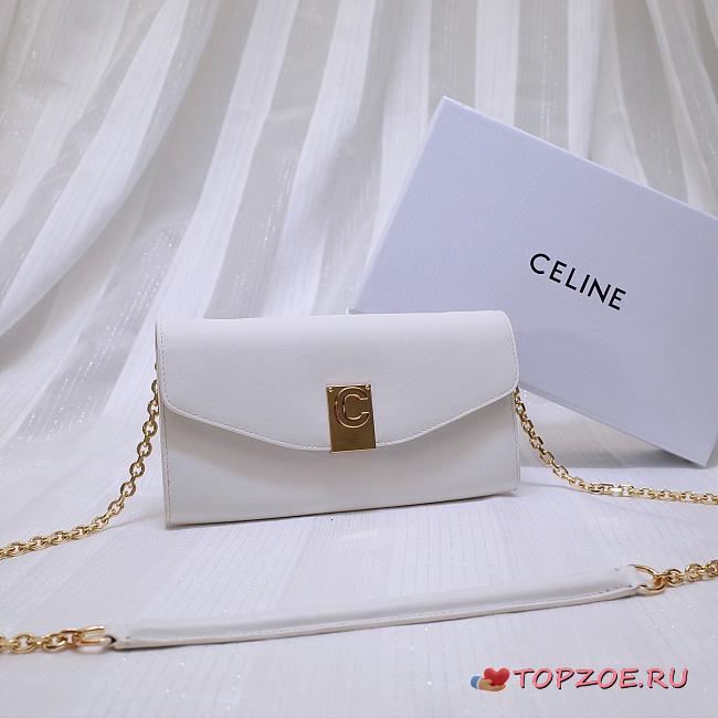 CELINE LONG WALLET ON CHAIN WHITE CALFSKIN SIZE 19 CM - 1