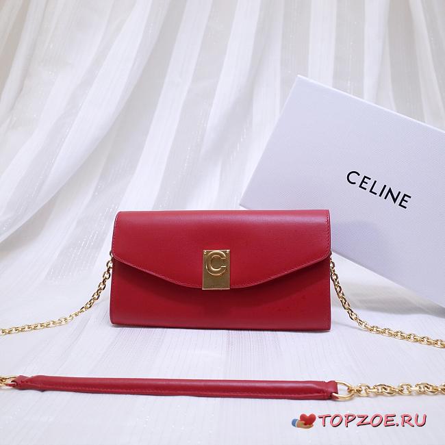 CELINE LONG WALLET ON CHAIN RED CALFSKIN SIZE 19 CM - 1