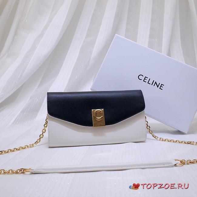 CELINE LONG WALLET ON CHAIN BLACK & WHITE CALFSKIN SIZE 19 CM - 1