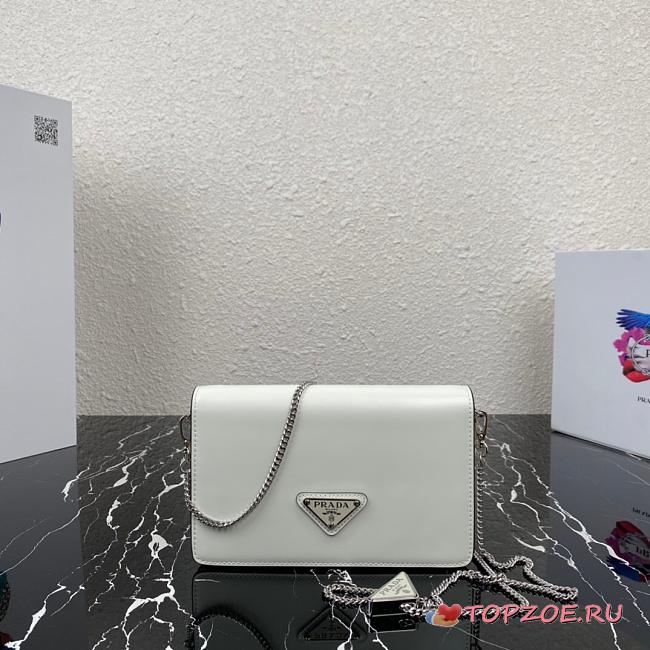PRADA BRUSHED LEATHER SHOULDER BAG WHITE 1BD307 SIZE 19 CM - 1