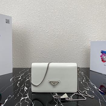 PRADA BRUSHED LEATHER SHOULDER BAG WHITE 1BD307 SIZE 19 CM