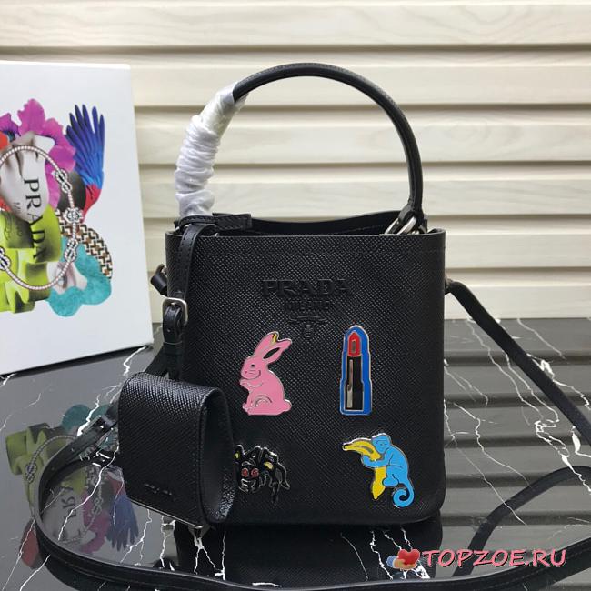 PRADA SMALL PANIER LEATHER BAG BLACK 1BA217 SIZE 18 CM - 1