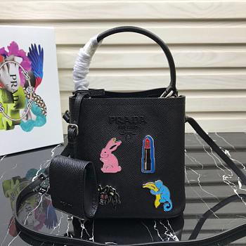 PRADA SMALL PANIER LEATHER BAG BLACK 1BA217 SIZE 18 CM