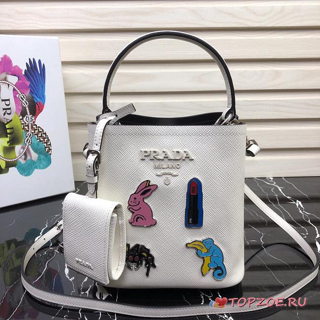 PRADA SMALL PANIER LEATHER BAG WHITE 1BA217 SIZE 18 CM - 1