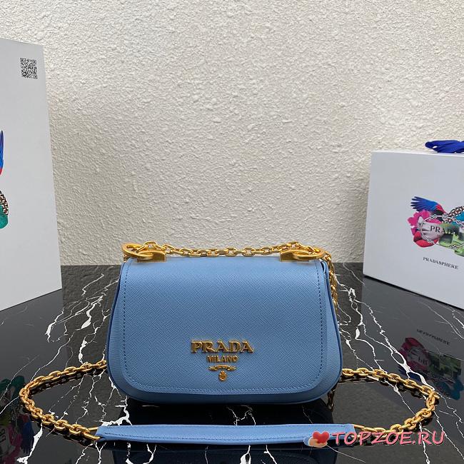 PRADA SAFFIANO LEATHER SHOULDER BAG LIGHT BLUE 1BD275 SIZE 22 CM - 1