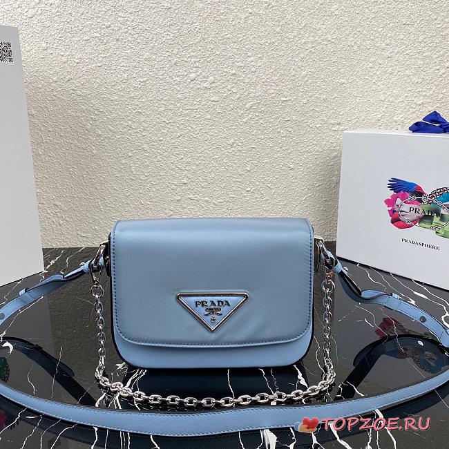 PRADA NYLON & LEATHER IDENTITY SHOULDER BAG LIGHT BLUE 1BD263 SIZE 21 CM - 1