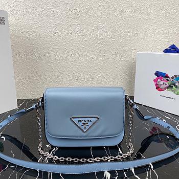 PRADA NYLON & LEATHER IDENTITY SHOULDER BAG LIGHT BLUE 1BD263 SIZE 21 CM