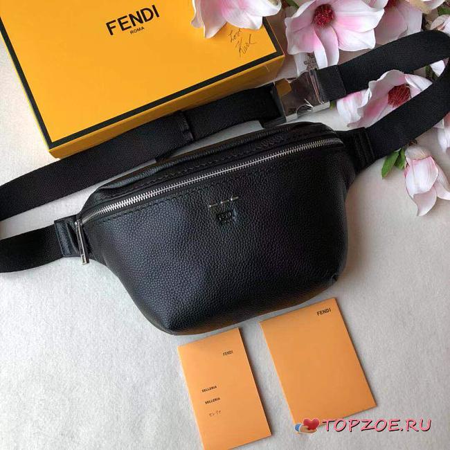 FENDI BELT BAG BLACK GRAIN LEATHER 7VA434 SIZE 30 CM - 1