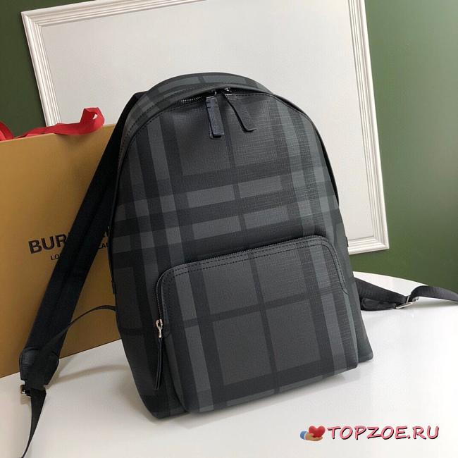 BURBERRY LONDON CHECK AND LEATHER BACKPACK DARK CHARCOAL SIZE 29 CM - 1