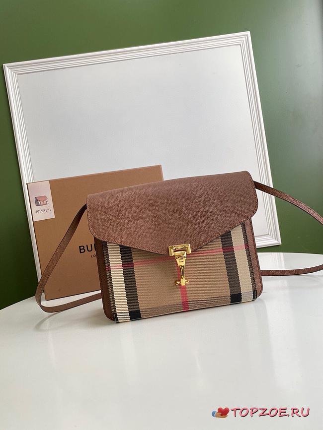 BURBERRY SMALL MACKEN HOUSE CHECK CROSSBODY BROWN SIZE 24 CM - 1