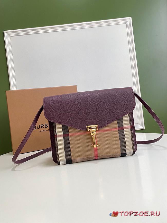 BURBERRY SMALL MACKEN HOUSE CHECK CROSSBODY DERBY RED SIZE 24 CM - 1