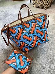 BURBERRY MINI MONOGRAN PRINT E-CANVAS BEACH TOTE BLUE & ORANGE - 5