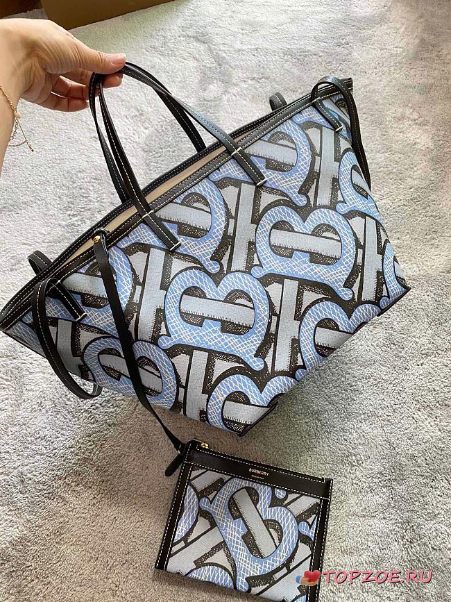BURBERRY MINI MONOGRAN PRINT E-CANVAS BEACH TOTE LIGHT BLUE - 1