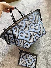 BURBERRY MINI MONOGRAN PRINT E-CANVAS BEACH TOTE LIGHT BLUE - 1