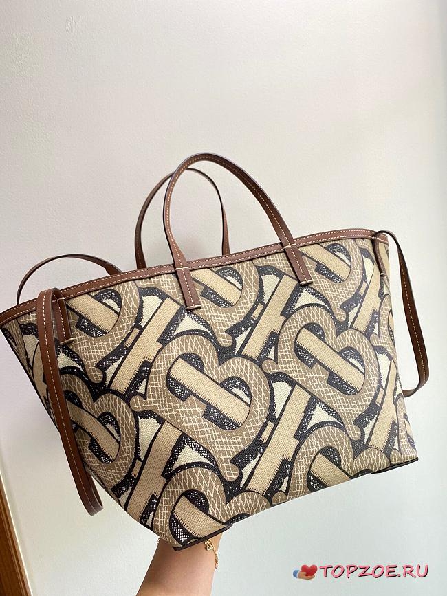 BURBERRY MINI MONOGRAN PRINT E-CANVAS BEACH TOTE BEIGE & BROWN - 1
