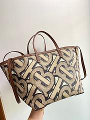 BURBERRY MINI MONOGRAN PRINT E-CANVAS BEACH TOTE BEIGE & BROWN - 1