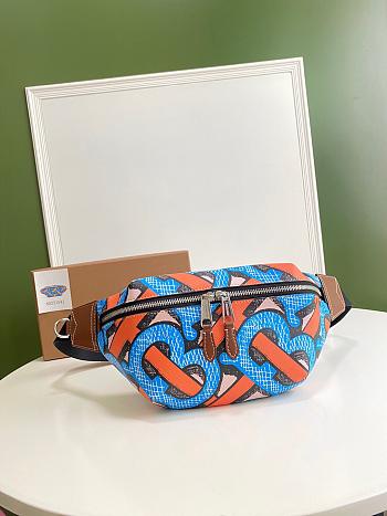 BURBERRY MONOGRAN PRINT E-CANVAS SONNY BUM BAG BLUE & ORANGE