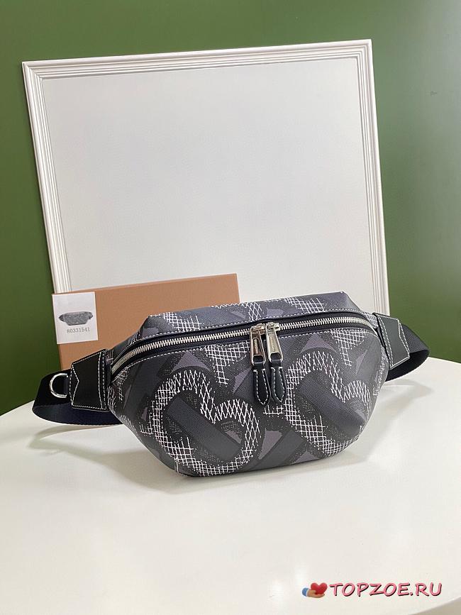 BURBERRY MONOGRAN PRINT E-CANVAS SONNY BUM BAG BLACK & WHITE - 1