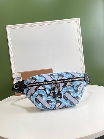 BURBERRY MONOGRAN PRINT E-CANVAS SONNY BUM BAG LIGHT BLUE
