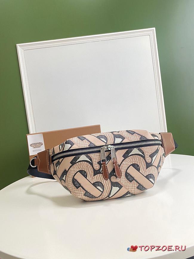 BURBERRY MONOGRAN PRINT E-CANVAS SONNY BUM BAG BEIGE & BROWN - 1