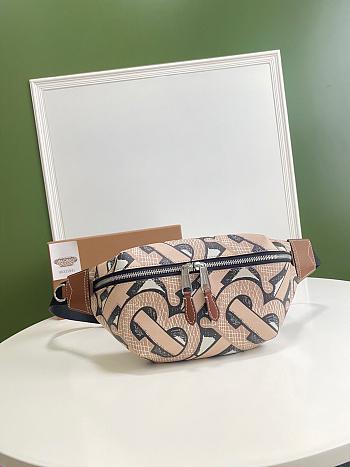 BURBERRY MONOGRAN PRINT E-CANVAS SONNY BUM BAG BEIGE & BROWN