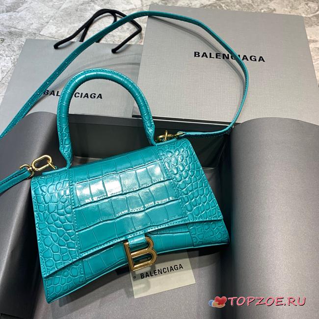 BALENCIAGA HOURGLASS SMALL TOP HANDLE BAG TIFFANY BLUE 5935461 SIZE 23x10x14 CM - 1