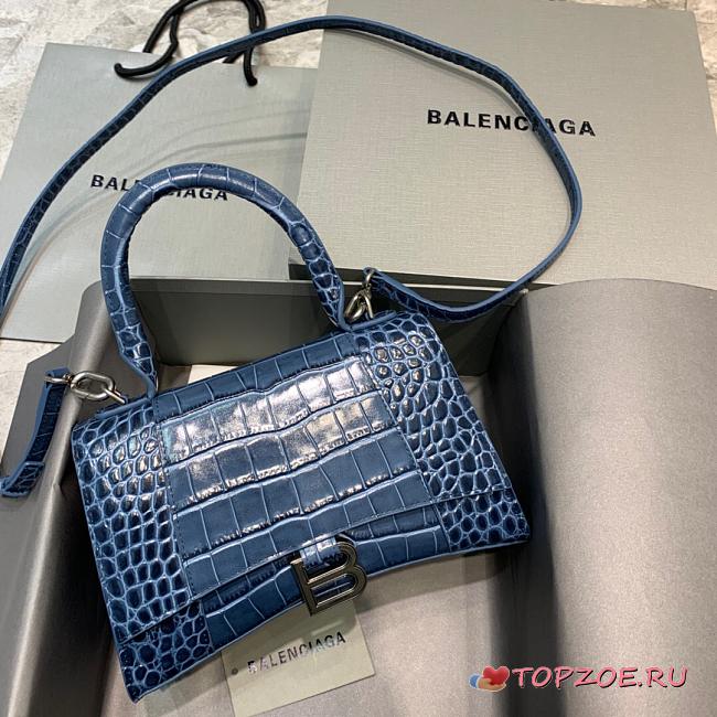 BALENCIAGA HOURGLASS SMALL TOP HANDLE BAG CROCODILE BLUE 5935461 SIZE 23x10x14 CM - 1