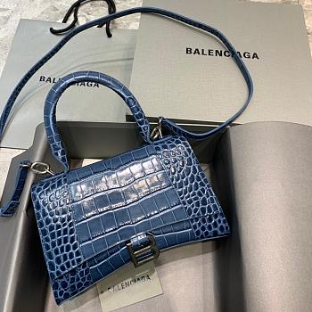 BALENCIAGA HOURGLASS SMALL TOP HANDLE BAG CROCODILE BLUE 5935461 SIZE 23x10x14 CM