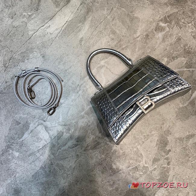  BALENCIAGA HOURGLASS SMALL TOP HANDLE BAG CROCODILE SILVER 5935461 SIZE 23x10x14 CM - 1