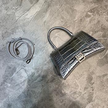  BALENCIAGA HOURGLASS SMALL TOP HANDLE BAG CROCODILE SILVER 5935461 SIZE 23x10x14 CM