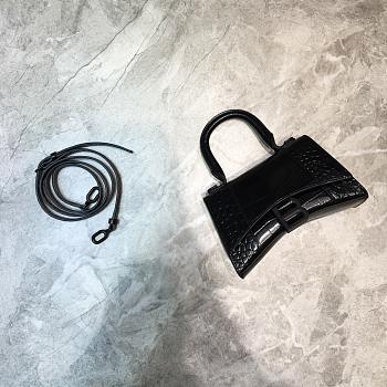BALENCIAGA HOURGLASS XS TOP HANDLE BLACK CROCODILE EMBOSSED 5928331 SIZE 19 CM