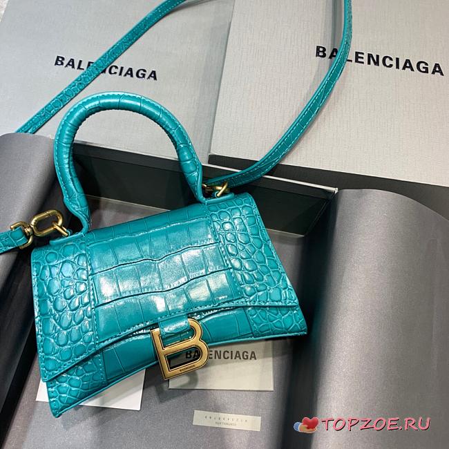 BALENCIAGA HOURGLASS XS TOP HANDLE TIFFANY BLUE CROCODILE EMBOSSED 5928331 SIZE 19 CM - 1