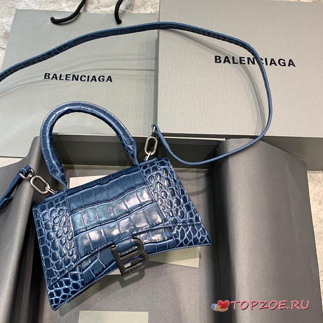 BALENCIAGA HOURGLASS XS TOP HANDLE CROCODILE BLUE CROCODILE EMBOSSED 5928331 SIZE 19 CM - 1