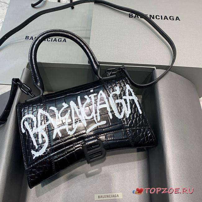 BALENCIAGA GRAFFITI HOURGLASS SMALL LOGO PRINTED BAG 5935461 SIZE 23 CM - 1