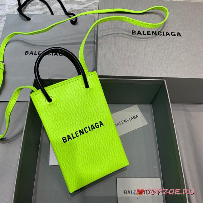 BALENCIAGA SHOPPING PHONE HOLDER IN NEON GREEN 5938260 SIZE 12 CM - 1