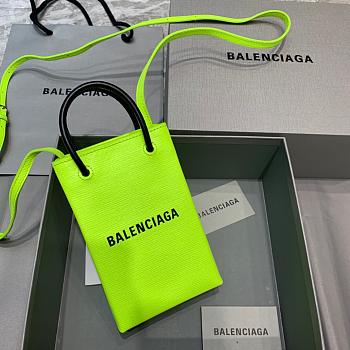 BALENCIAGA SHOPPING PHONE HOLDER IN NEON GREEN 5938260 SIZE 12 CM