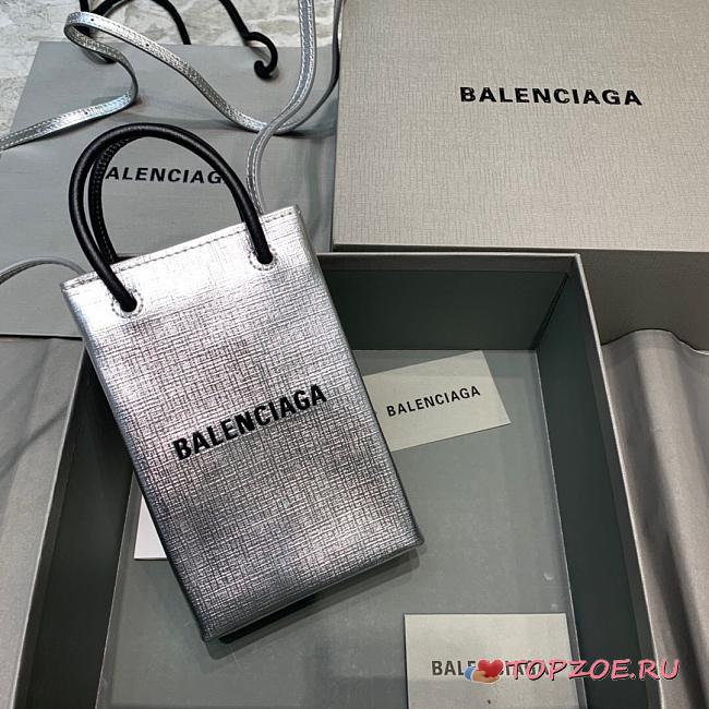 BALENCIAGA SHOPPING PHONE HOLDER IN SILVER 5938260 SIZE 12 CM - 1