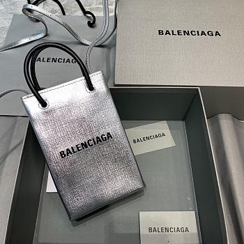 BALENCIAGA SHOPPING PHONE HOLDER IN SILVER 5938260 SIZE 12 CM