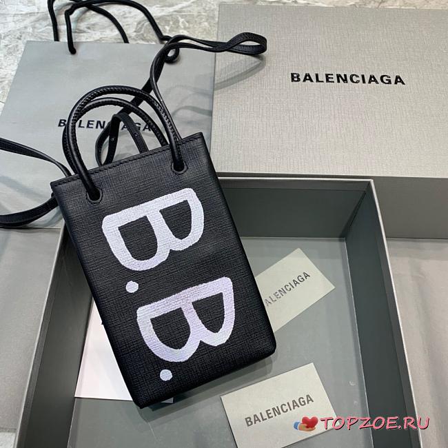 BALENCIAGA SHOPPING PHONE HOLDER BB LOGO IN BLACK 5938260 SIZE 12 CM - 1
