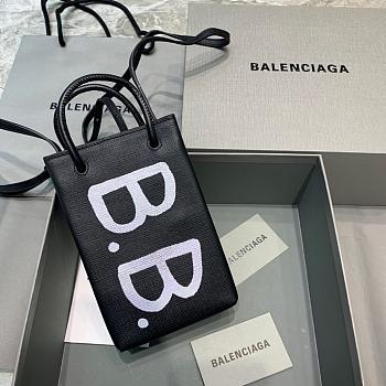 BALENCIAGA SHOPPING PHONE HOLDER BB LOGO IN BLACK 5938260 SIZE 12 CM